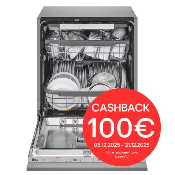 Foto frontale della lavastoviglie LG DB365TXS con cashback